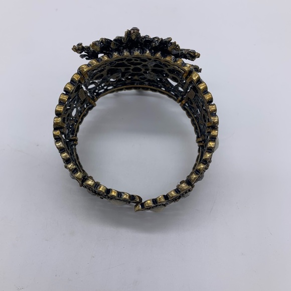 SDLZ Bracelet Statement Lattice Cuff Ornate Flower & Rhinestones - Picture 7 of 13